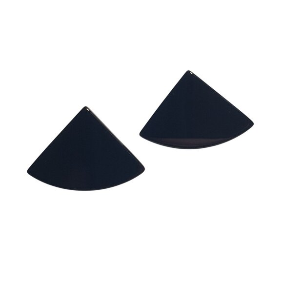 Vintage Black Geometric Stud Earrings Glossy Finish Minimalist Jewelry Modern - Picture 1 of 3